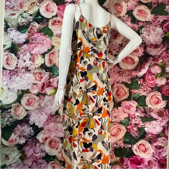BCBG Paris Size M Medium Floral Tiered High Low Dress Flowy Multicolored - Picture 6 of 11